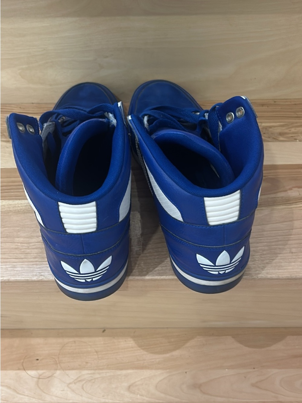 adidas Blue and White High-Top Sneakers with Trefoil